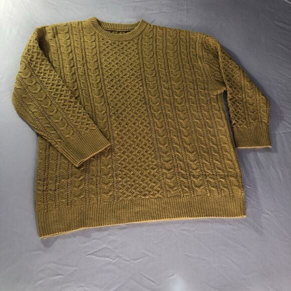 Cable Knit Fisherman Sweater Crewneck Khaki Men’s XL Pullover Preppy Academia - Picture 8 of 8